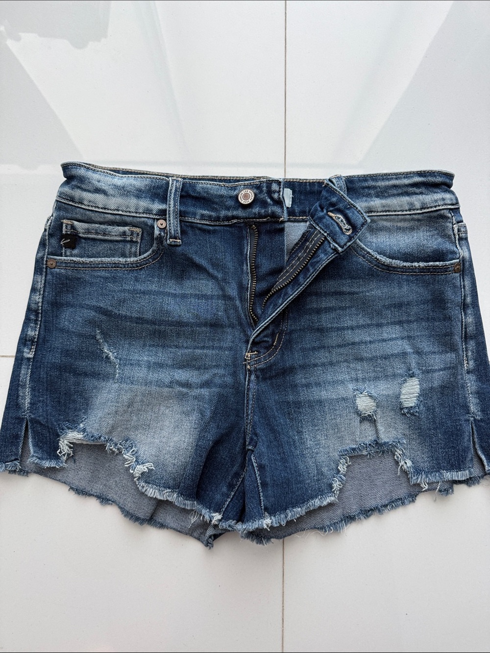 KanCan Medium Wash Distressed Denim Shorts